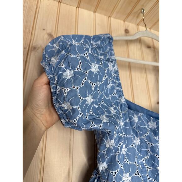 NWT Lulus Fit to Frolic Blue Eyelet Lace Puff Sleeve Babydoll Dress Mini Sz XXL - Picture 4 of 8